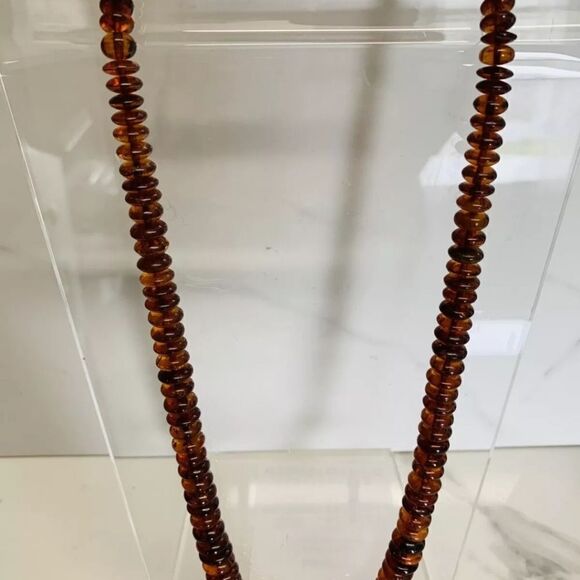 Vtg Carved Natural Baltic  Amber Graduated Disc Bead 38g 24” Necklace Rondelles - Picture 6 of 16
